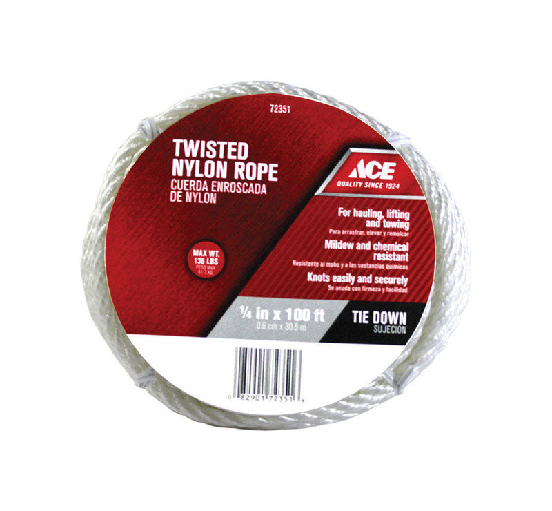 NYLON ROPE 1/4"X100' WHT