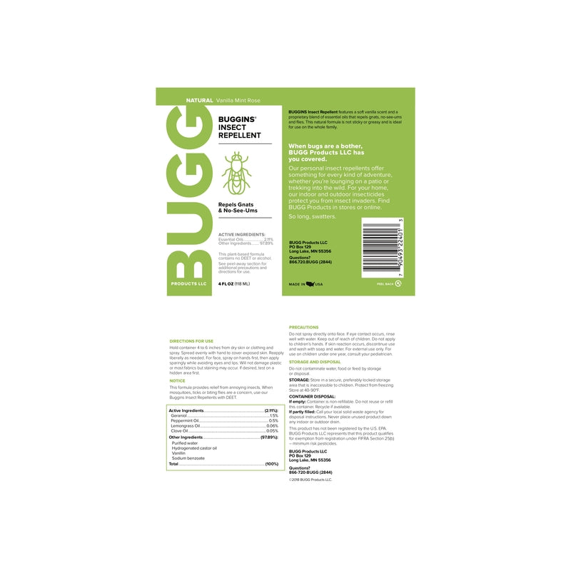 BUGG BUGGINS Original Insect Repellent Liquid For Gnats/No-See-Ums 4 oz