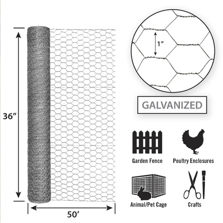 Garden Craft 36 in. H X 50 ft. L Galvanized Steel Poultry Netting 1 in.