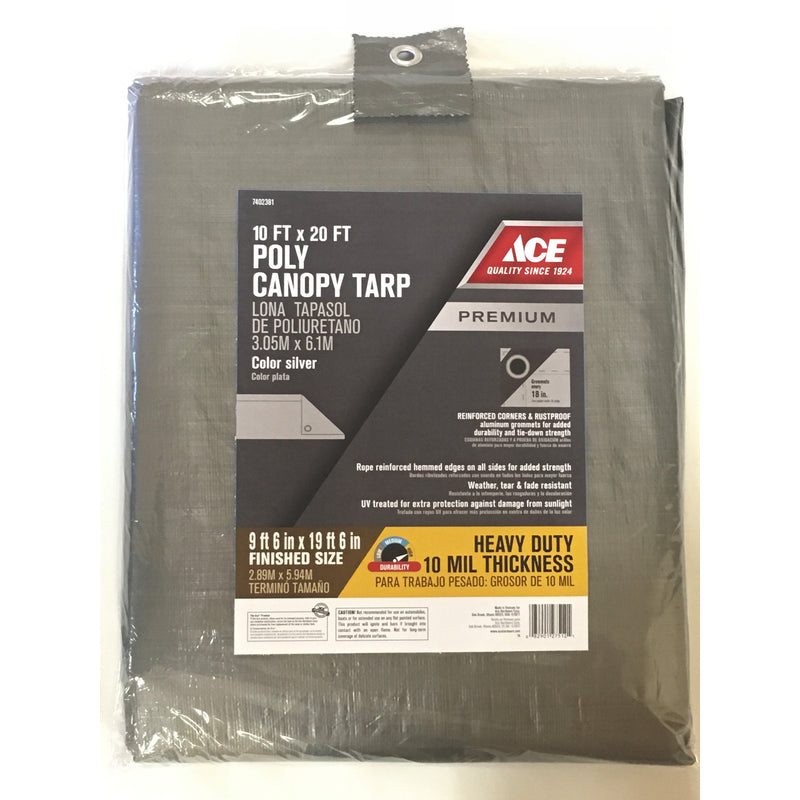 Ace 10 ft. W X 20 ft. L Heavy Duty Polyethylene Canopy Tarp Silver