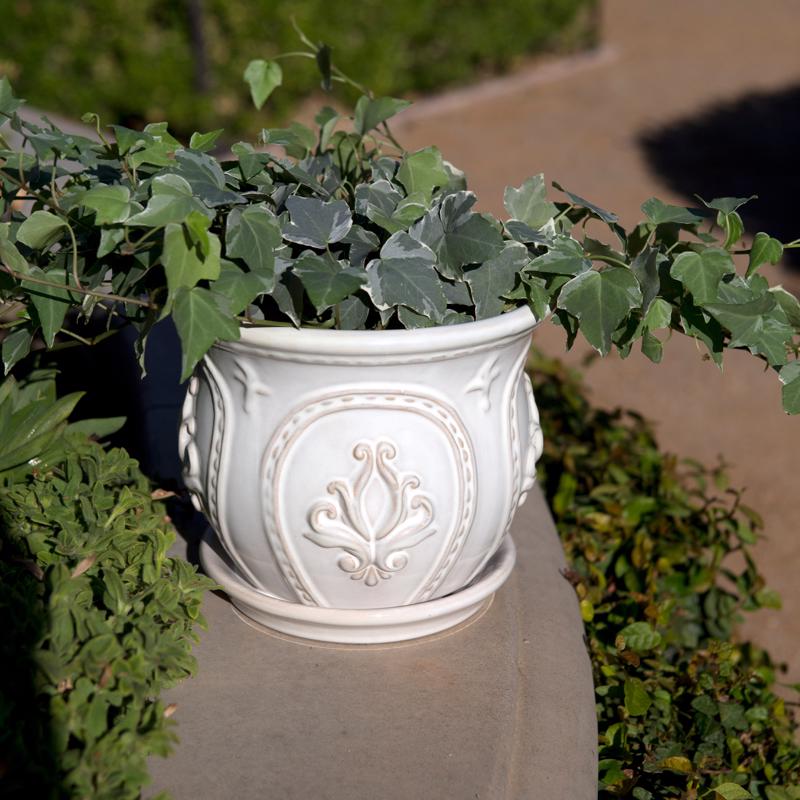 Trendspot Classical Ornate 5.1 in. H X 6 in. W X 6 in. D X 6 in. D Ceramic Planter White