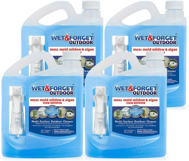 Wet & Forget Outdoor Moss, Mold, Mildew, & Algae Stain Remover Multi-Surface Cleaner, Ready to Use, 64 Fluid Ounces, 4 Pack