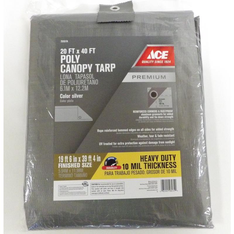 Ace 20 ft. W X 40 ft. L Heavy Duty Polyethylene Canopy Tarp Silver