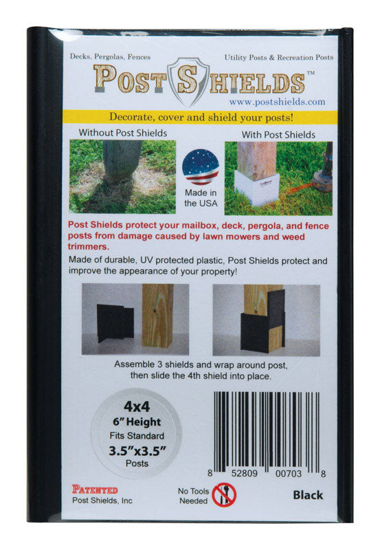 Post Shields Inc. 6 in. H X 4 in. W X 4 in. L Plastic Black Fence Post Protection