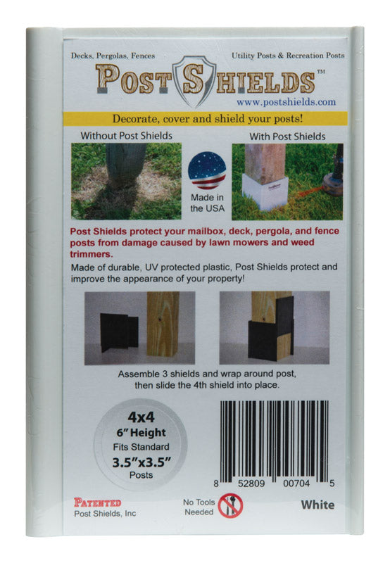 Post Shields Inc. 6 in. H X 4 in. W X 4 in. L Plastic White Fence Post Protection