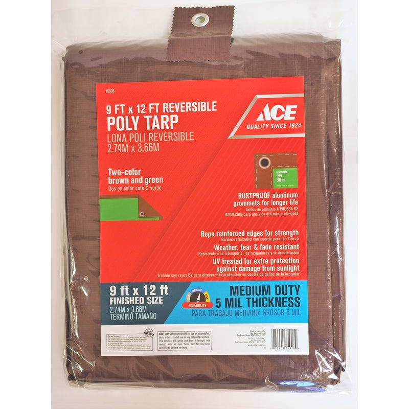 Ace 9 ft. W X 12 ft. L Medium Duty Polyethylene Tarp Brown/Green