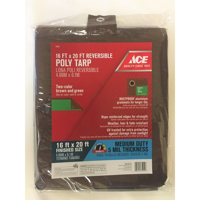 Ace 16 ft. W X 20 ft. L Medium Duty Polyethylene Tarp Brown/Green