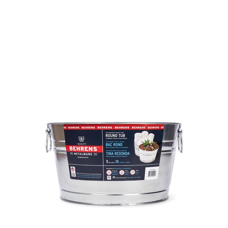 Behrens 0GS Galvanized Steel Round Tub, 5 Gallon