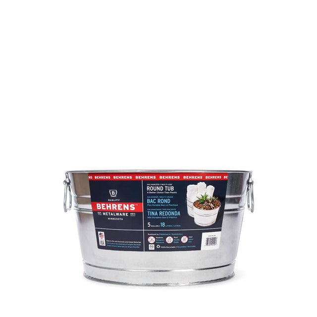 Behrens 0GS Galvanized Steel Round Tub, 5 Gallon