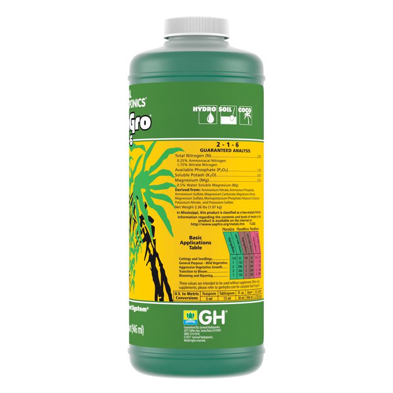 General Hydroponics FloraGro Organic Liquid Nutrient System 1 qt