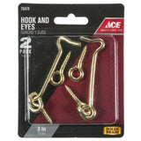 Ace Small Polished Brass Green Brass 3 in. L Hook and Eye 2 pk