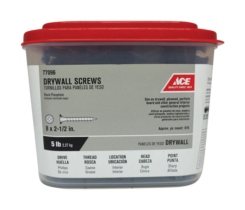 Ace No. 8 wire X 2-1/2 in. L Phillips Drywall Screws 5 lb 560 pk