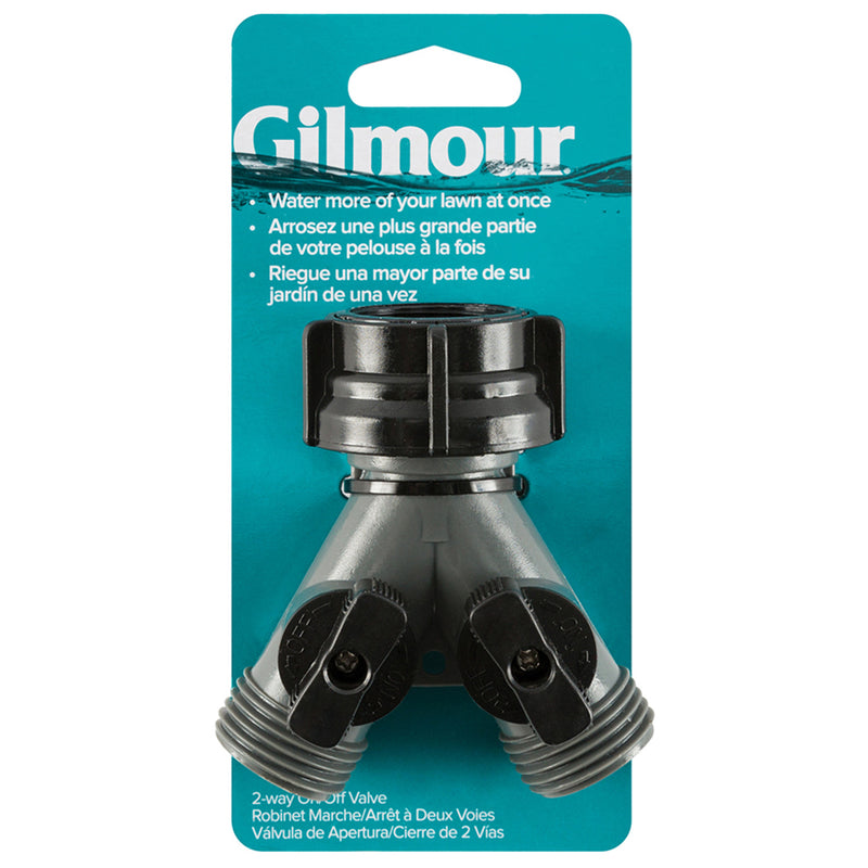 Gilmour Polymer Threaded 2 Male/1 Female Y-Hose Connector with Shut Offs