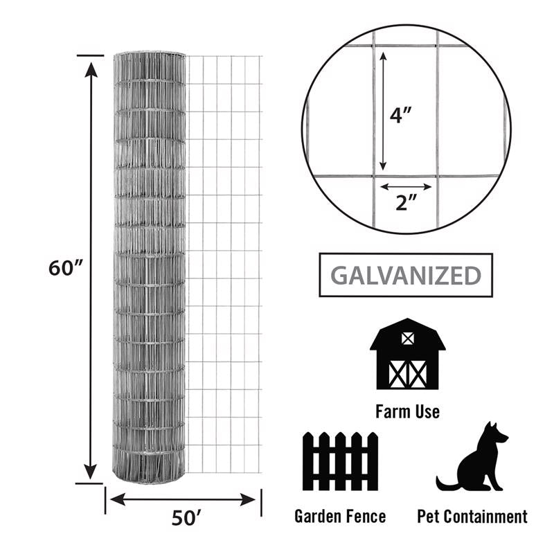 American Posts 60 in. H X 50 ft. L Steel Welded Wire Fence 2 in.