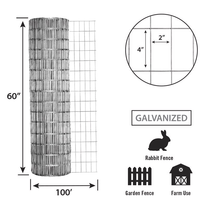 American Posts 60 in. H X 100 ft. L Steel Welded Wire Fence 2 in.