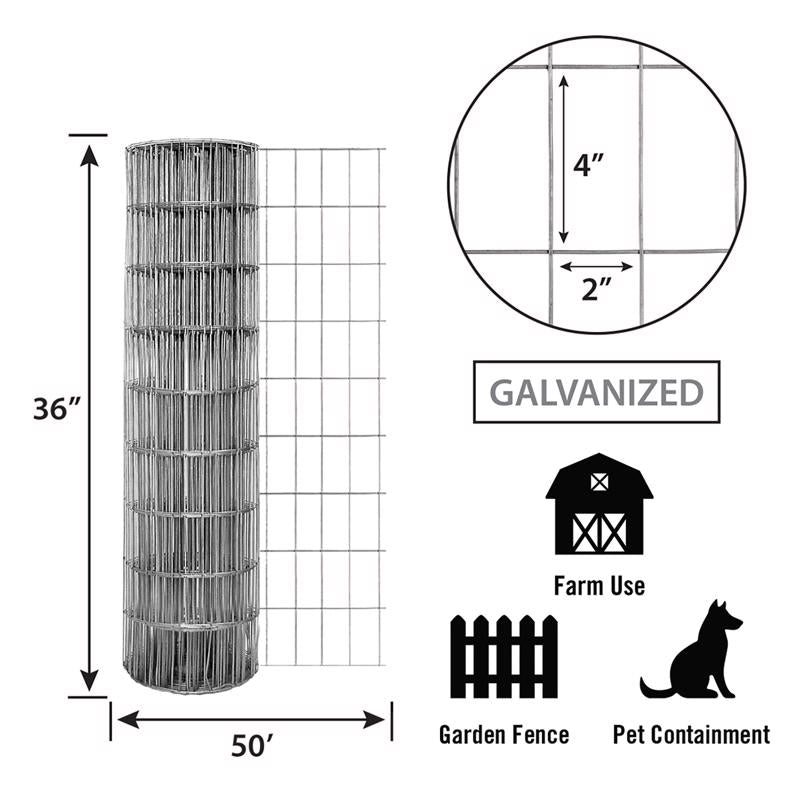 American Posts 36 in. H X 50 ft. L Steel Welded Wire Fence 2 in.