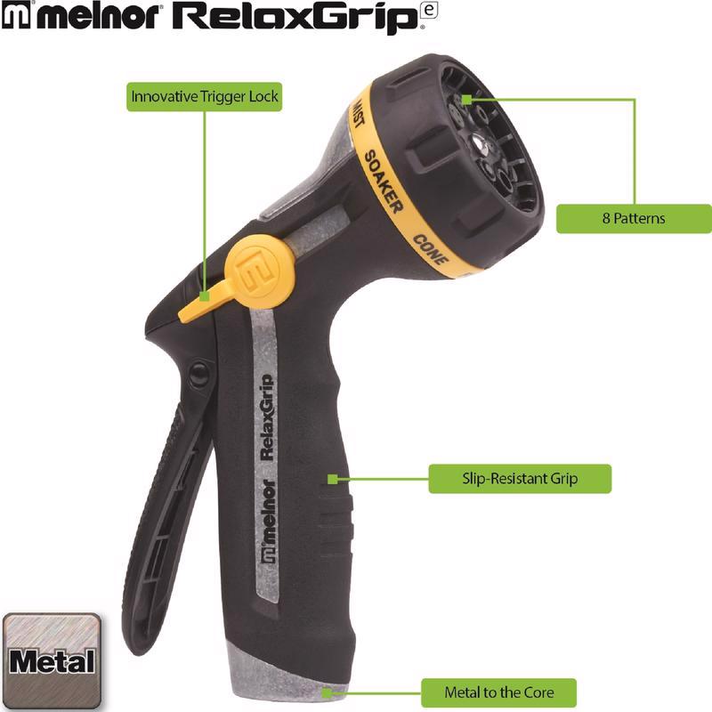 Melnor RelaxGrip 8 Pattern Adjustable Multi-Pattern Metal Hose Nozzle