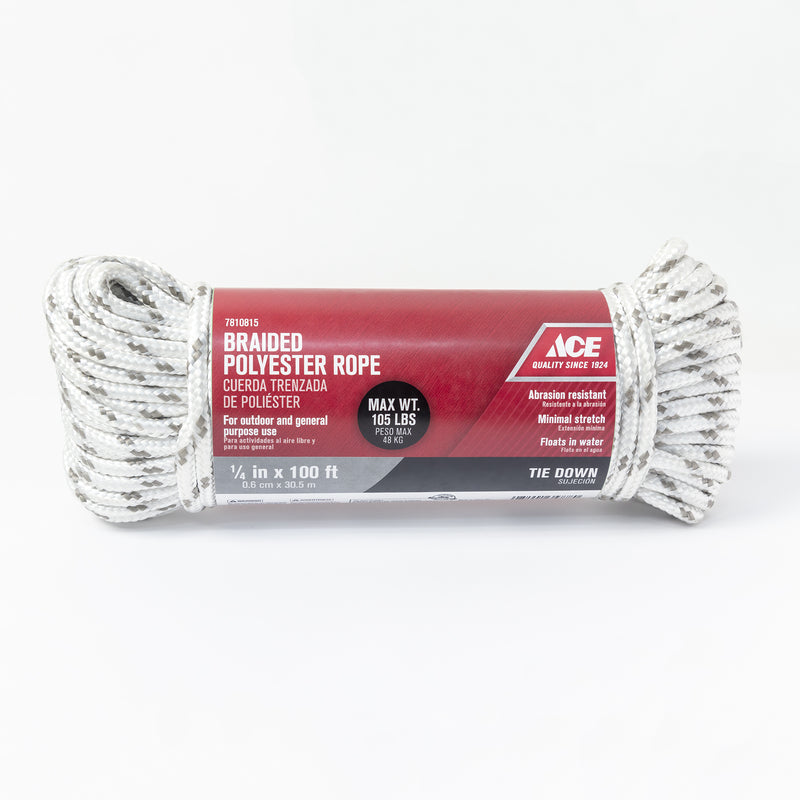 Ace 1/4 in. D X 100 in. L Gray/White Diamond Braided Poly Rope