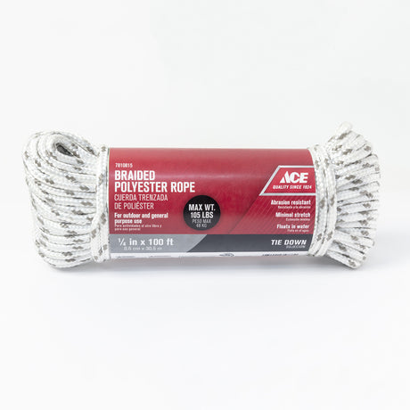 Ace 1/4 in. D X 100 in. L Gray/White Diamond Braided Poly Rope