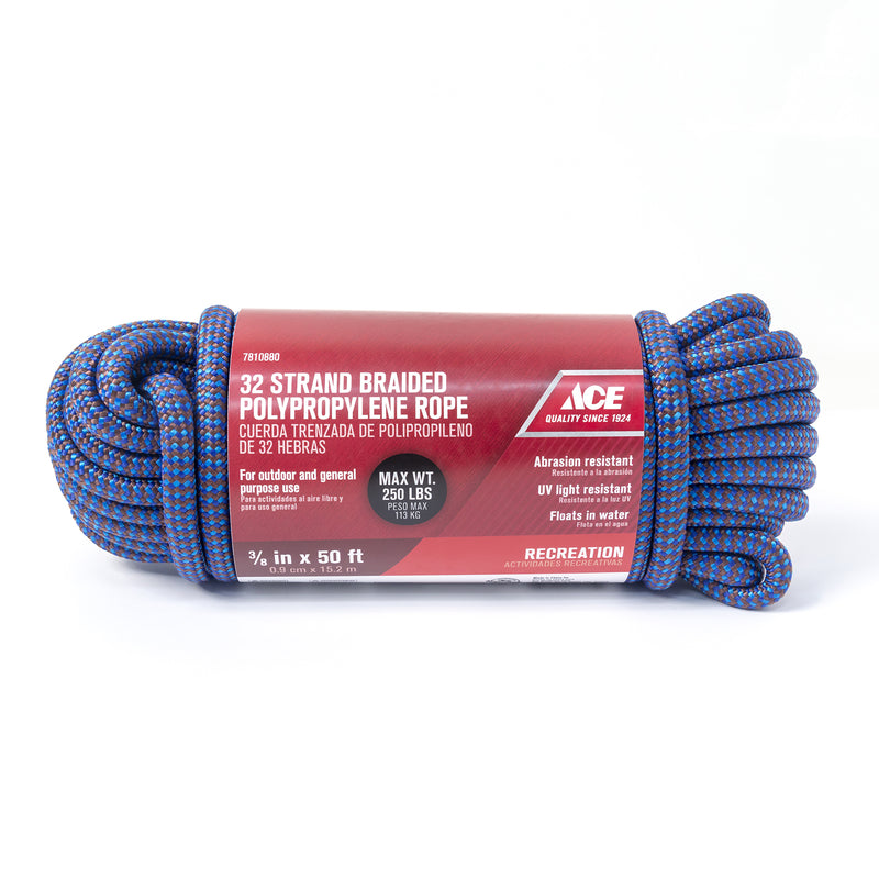 Ace 3/8 in. D X 50 in. L Blue Diamond Braided Poly Rope