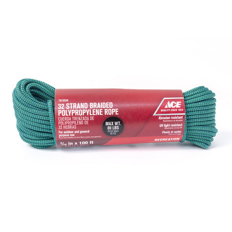 Ace 3/16 in. D X 100 in. L Green Diamond Braided Poly Rope
