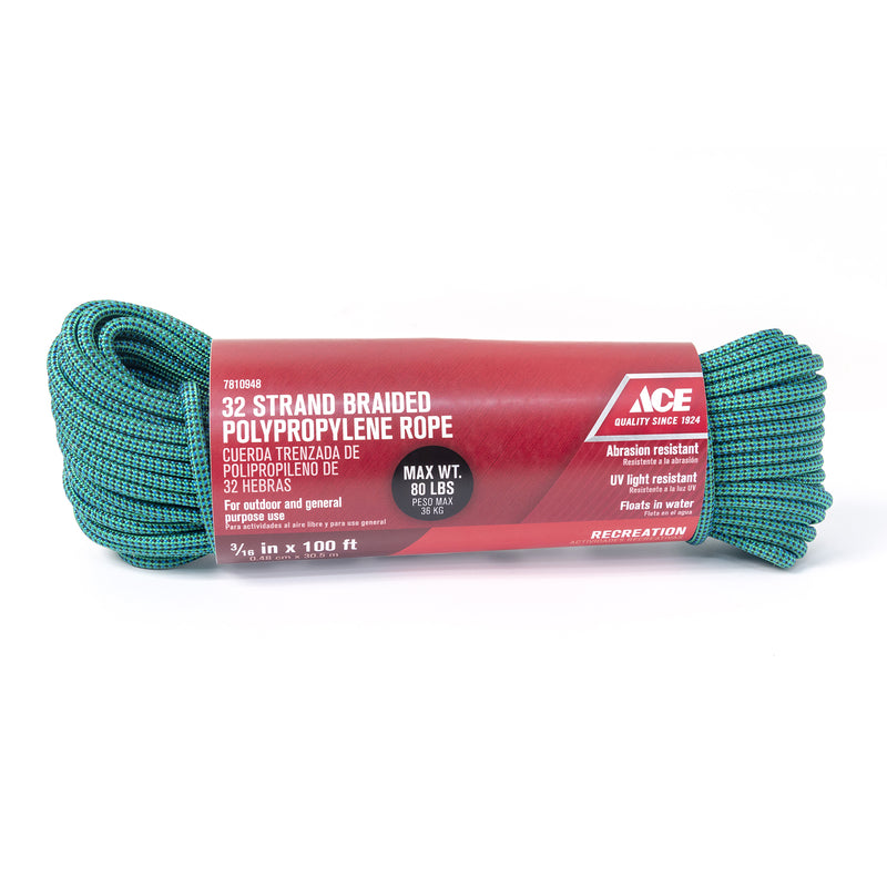 Ace 3/16 in. D X 100 in. L Green Diamond Braided Poly Rope