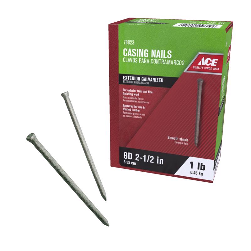Ace 8D 2-1/2 in. Casing Hot-Dipped Galvanized Steel Nail Brad Head 1 lb