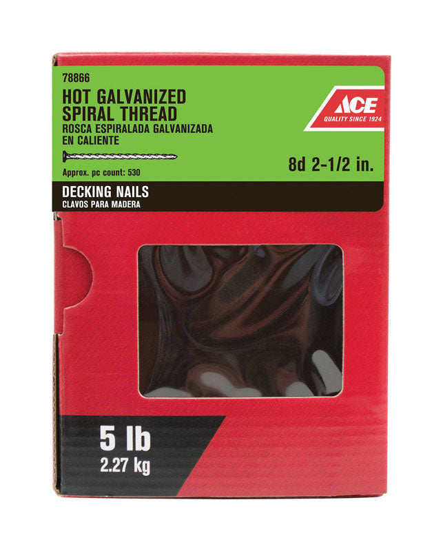 Ace 8D 2-1/2 in. Deck Hot-Dipped Galvanized Steel Nail Flat Head 5 lb