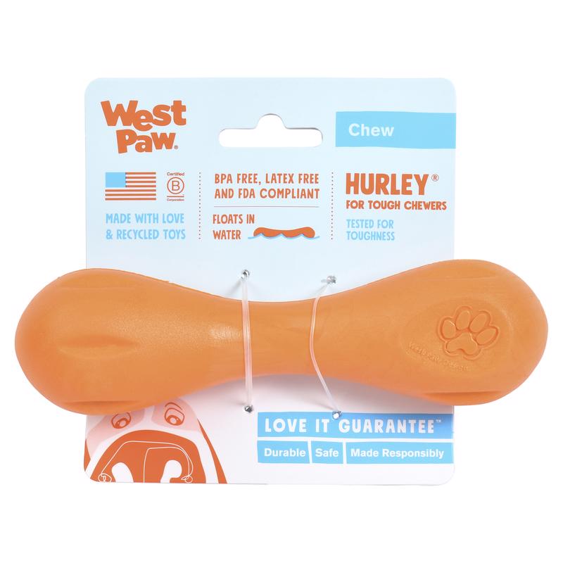 West Paw Zogoflex Orange Plastic Hurley Bone Chew Dog Toy Small in. 1 pk