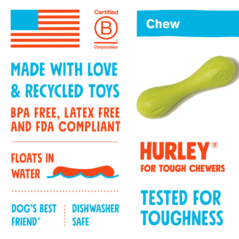 West Paw Zogoflex Green Plastic Hurley Bone Chew Dog Toy Large in. 1 pk