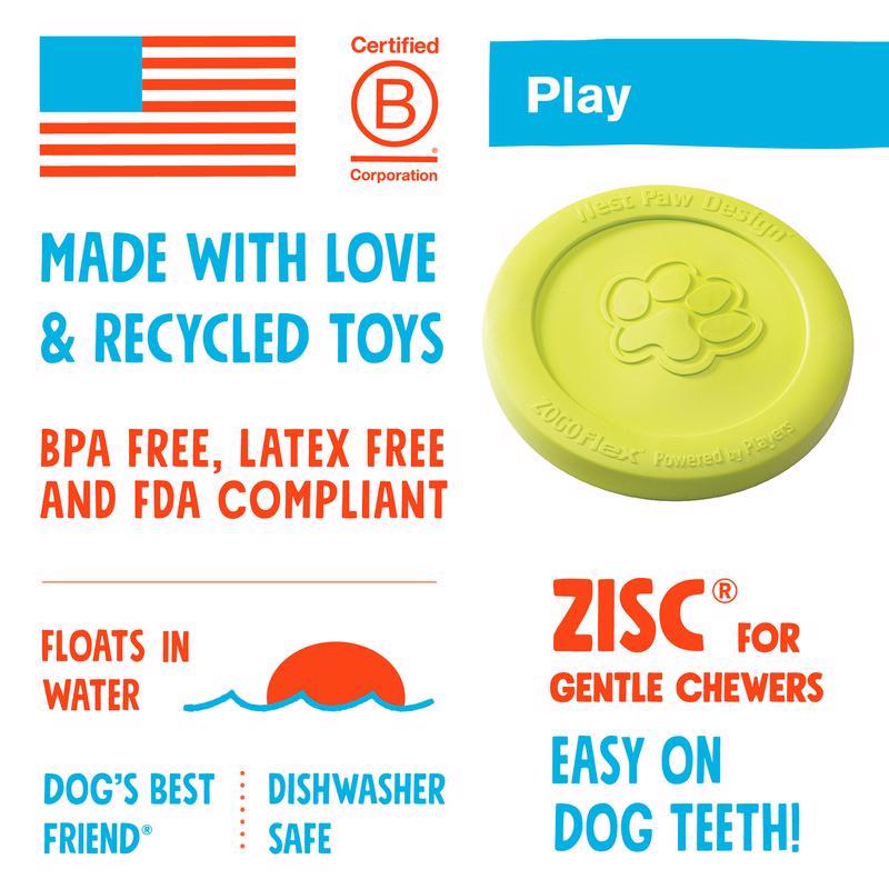 West Paw Zogoflex Green Plastic Zisc Disc Pet Toy Large in. 1 pk