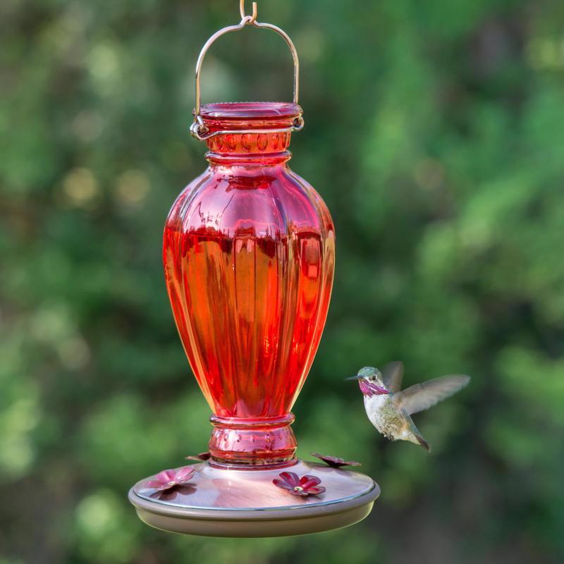 Perky-Pet Hummingbird 18 oz Glass Daisy Vase Vintage Nectar Bird Feeder 4 ports