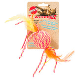Spot Elasteeez Assorted Rope/Rubber Ball With Feather Cat Toy Small