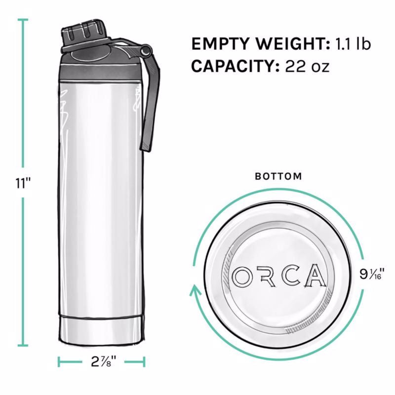 ORCA 22 oz Black BPA Free Hydration Bottle W/Smart Lid