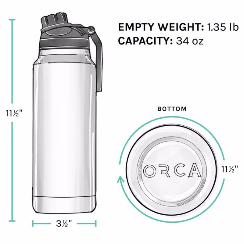 ORCA 34 oz Seafoam/Gray BPA Free Hydration Bottle W/Smart Lid