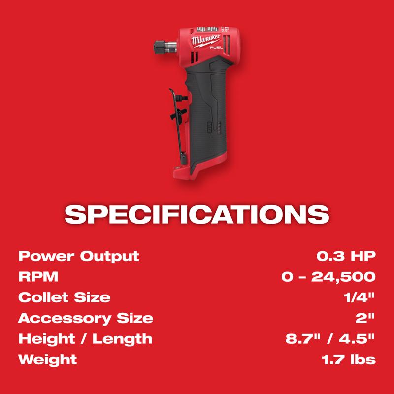 Milwaukee M12 FUEL Brushless Cordless 1/4 in. Right Angle Die Grinder Tool Only