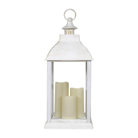 Alpine 22 in. Solar Power Glass/Plastic Decorative White Flameless Lantern