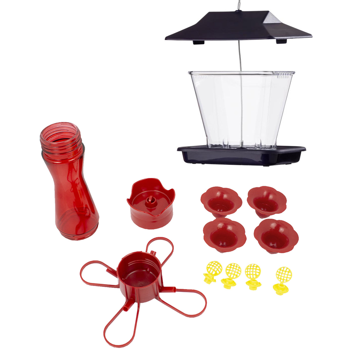 Complete Bird Feeder Starter Kit – Includes Suet Cage, 8 oz Hummingbird Nectar Feeder & 1.7 lb Wild Bird Hopper Feeder, Easy to Use for Backyard Birdwatching