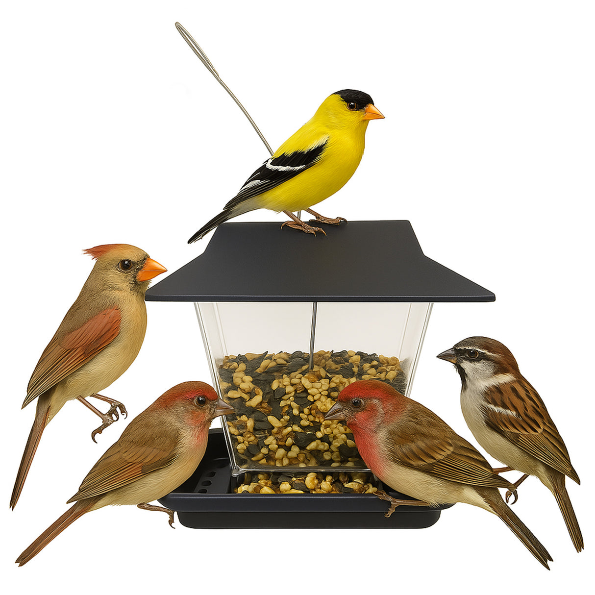 Complete Bird Feeder Starter Kit – Includes Suet Cage, 8 oz Hummingbird Nectar Feeder & 1.7 lb Wild Bird Hopper Feeder, Easy to Use for Backyard Birdwatching