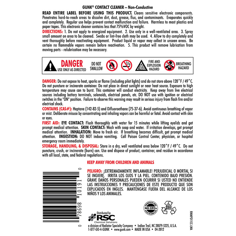 Gunk Contact Cleaner 11 oz Liquid