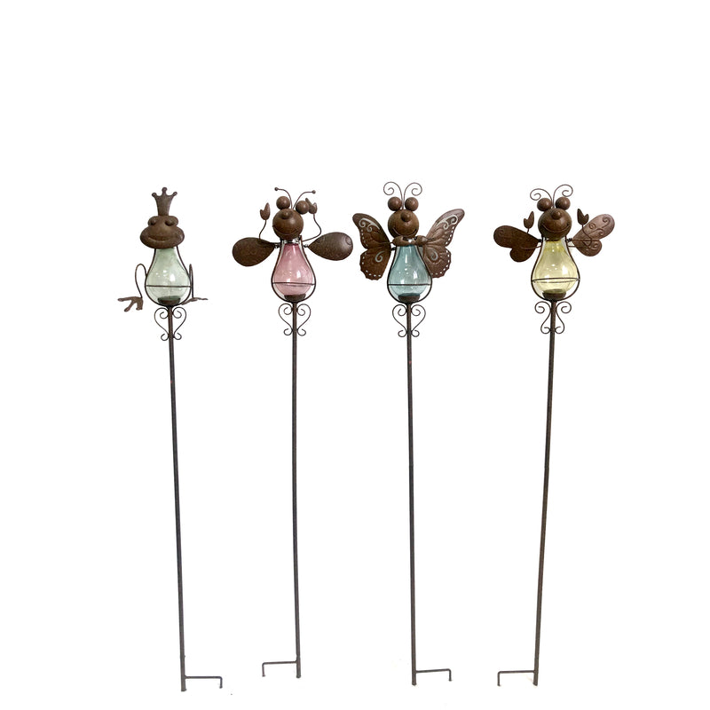 Infinity Assorted Glass/Iron 39.37 in. H Insect and Frog Outdoor Solar Decor