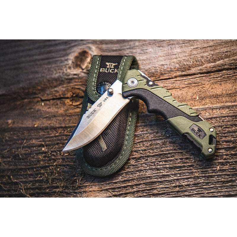 Buck Knives Folding Pursuit Black/Green 420 HC Steel 7.38 in. Folding Knife
