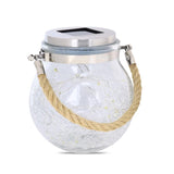 Feit Solar Fixtures 3.7 in. Solar Power Glass Round Coach Lantern Clear Crackle Jar w/Fairy Lights