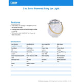 Feit Solar Fixtures 3.7 in. Solar Power Glass Round Coach Lantern Clear Crackle Jar w/Fairy Lights