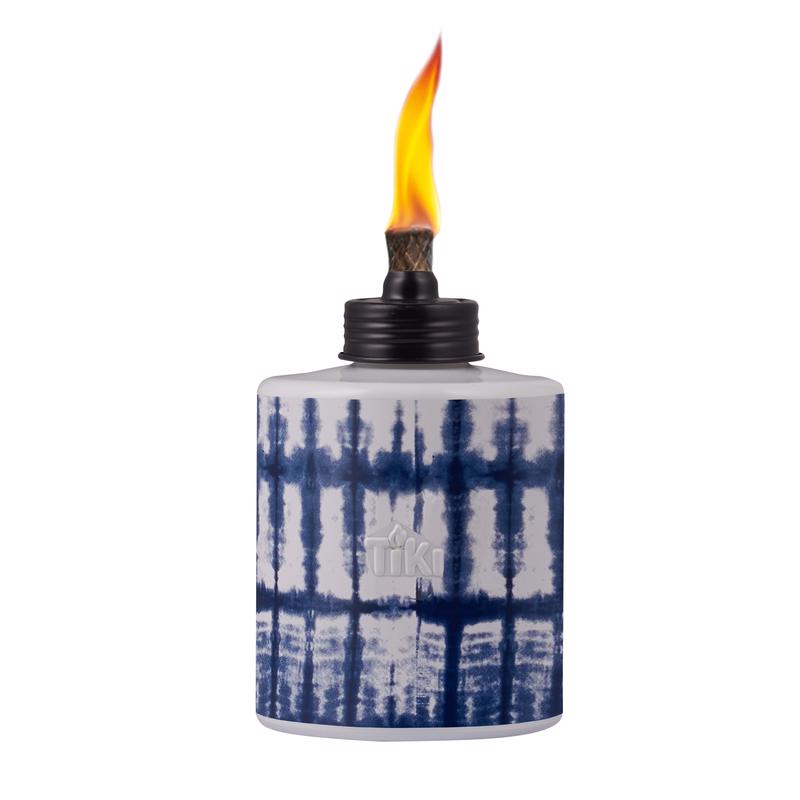 TIKI Blue/White Glass 5.75 in. Tiedye Tabletop Torch 1 pc