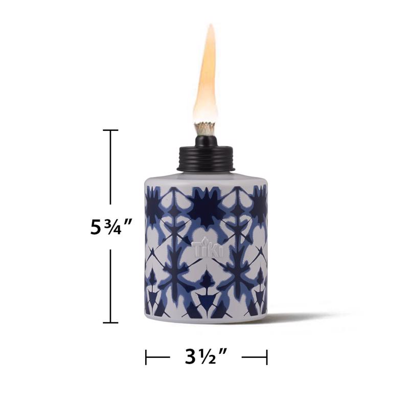 TIKI Blue/White Glass 5.75 in. Tiedye Tabletop Torch 1 pc
