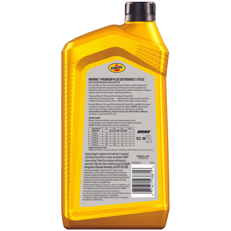 Pennzoil Marine TC-W3 2-Cycle Synthetic Blend Engine Oil 1 qt 1 pk