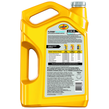 Pennzoil Platinum 5W-30 Gasoline Synthetic Motor Oil 5 qt 1 pk