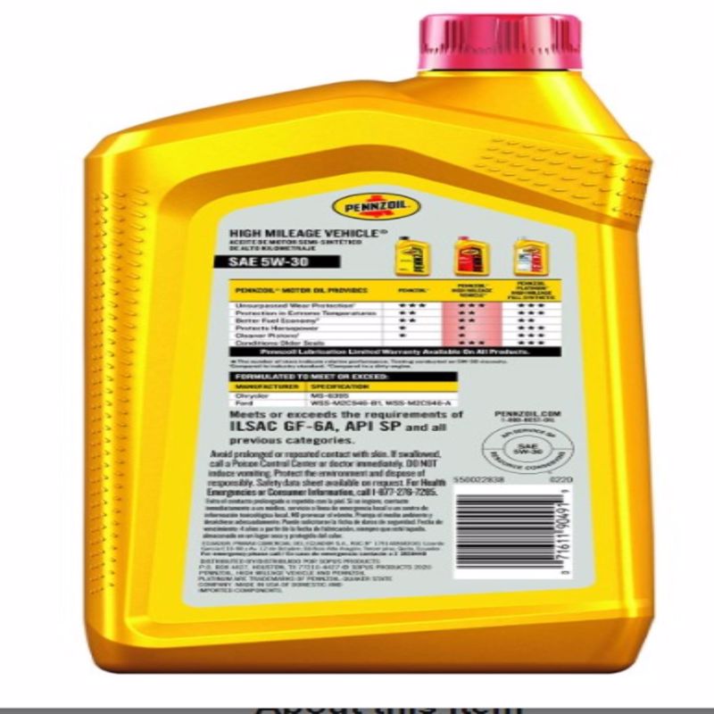 Pennzoil High Mileage Vehicle 5W-30 Synthetic Blend Motor Oil 1 qt 1 pk