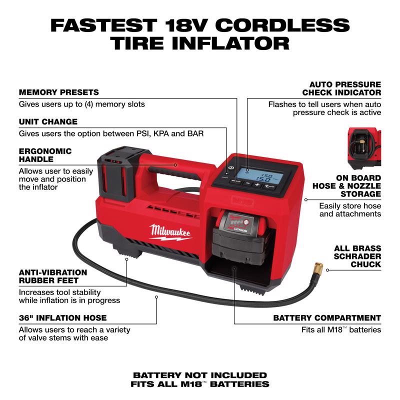 Milwaukee M18 18 V 150 psi Tire Inflator